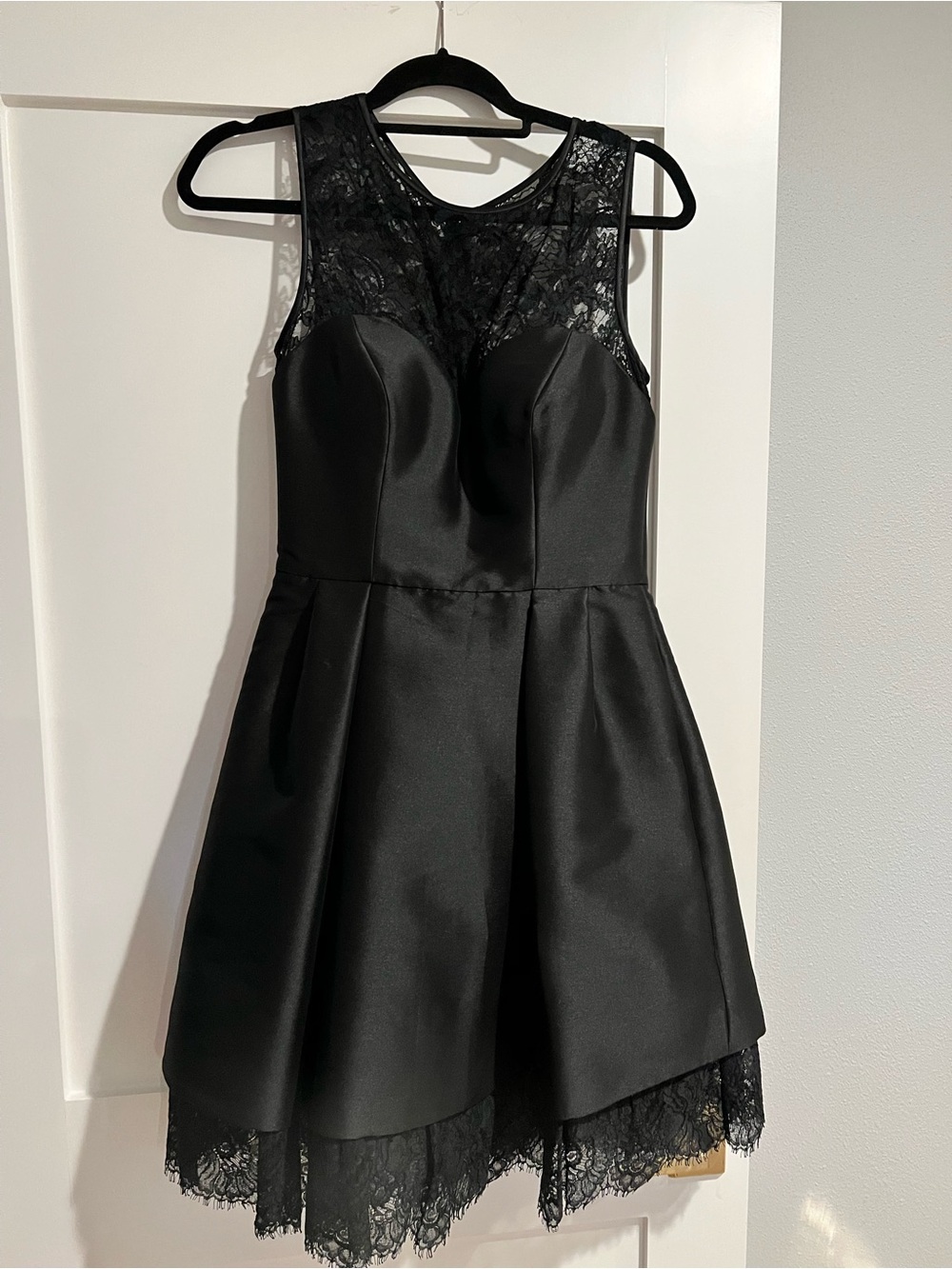 Theia Black Lace Sleeveless Fit-and-Flare Mini Dress